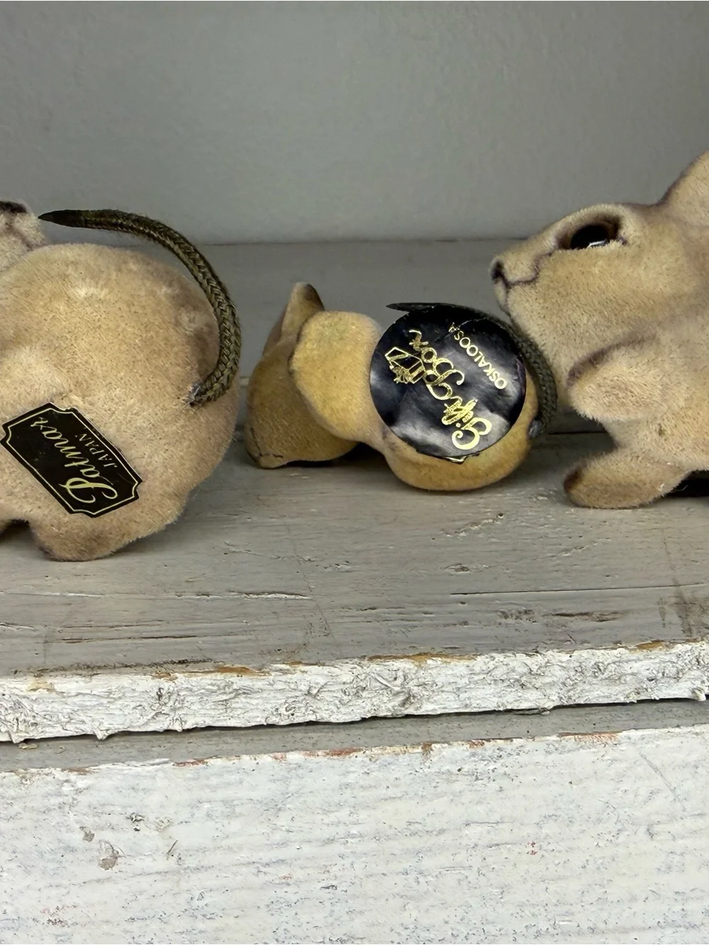 Vintage Rare Patmar Japan Flocked Mice Family, big ears figures, EUC